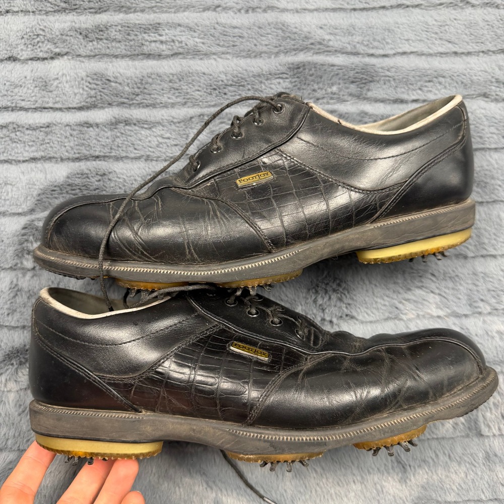 FootJoy DryJoys Mens 11 W Black Leather Croc Embossed Golf Shoes 53614